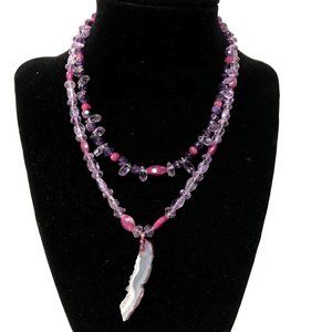 Pink + purple stone + organic geode pendant! BOHO!